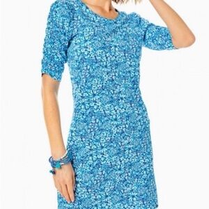 Lilly Pulitzer Cumulus Blue Blooming Together Belden Elbow Sleeve Dress. Sz. Lg